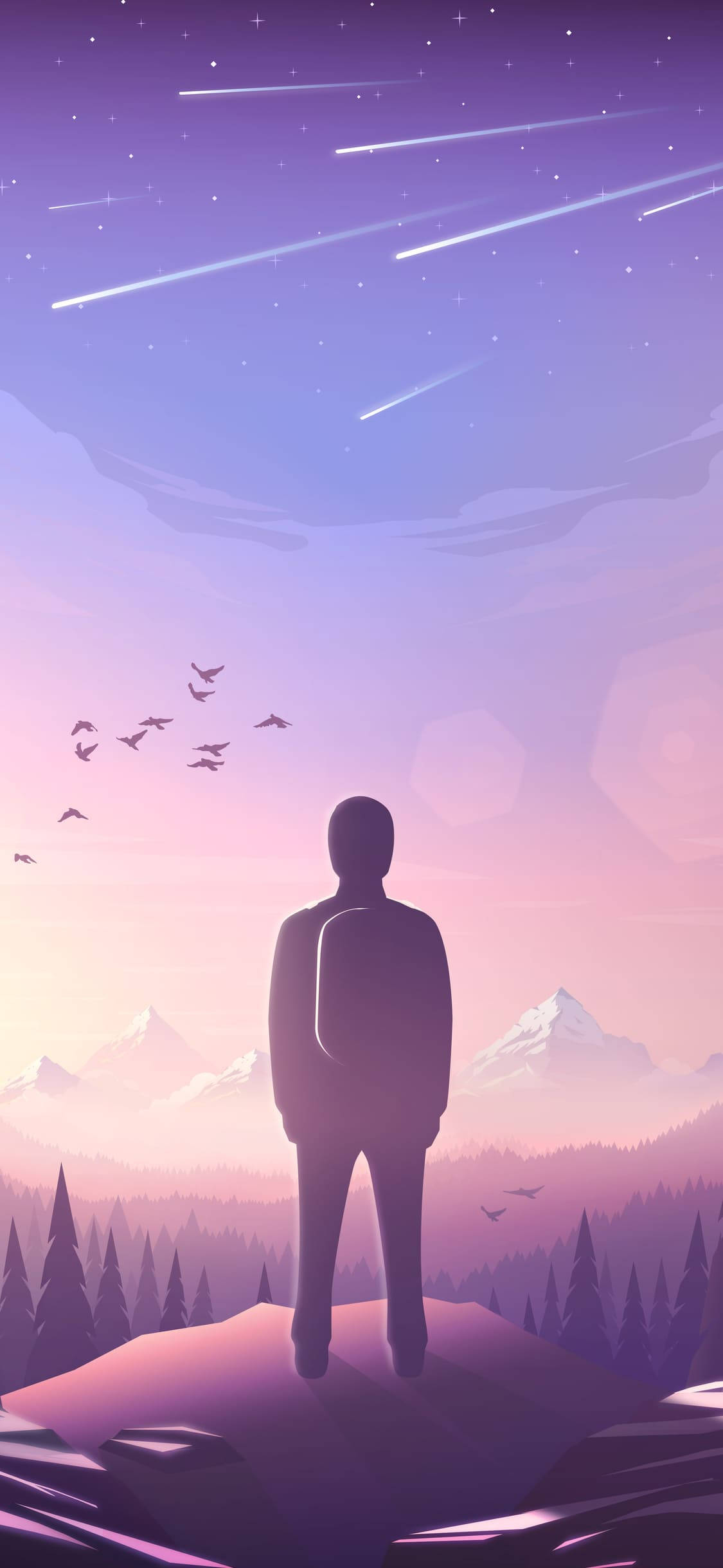紫色美学手机山上的人 壁紙