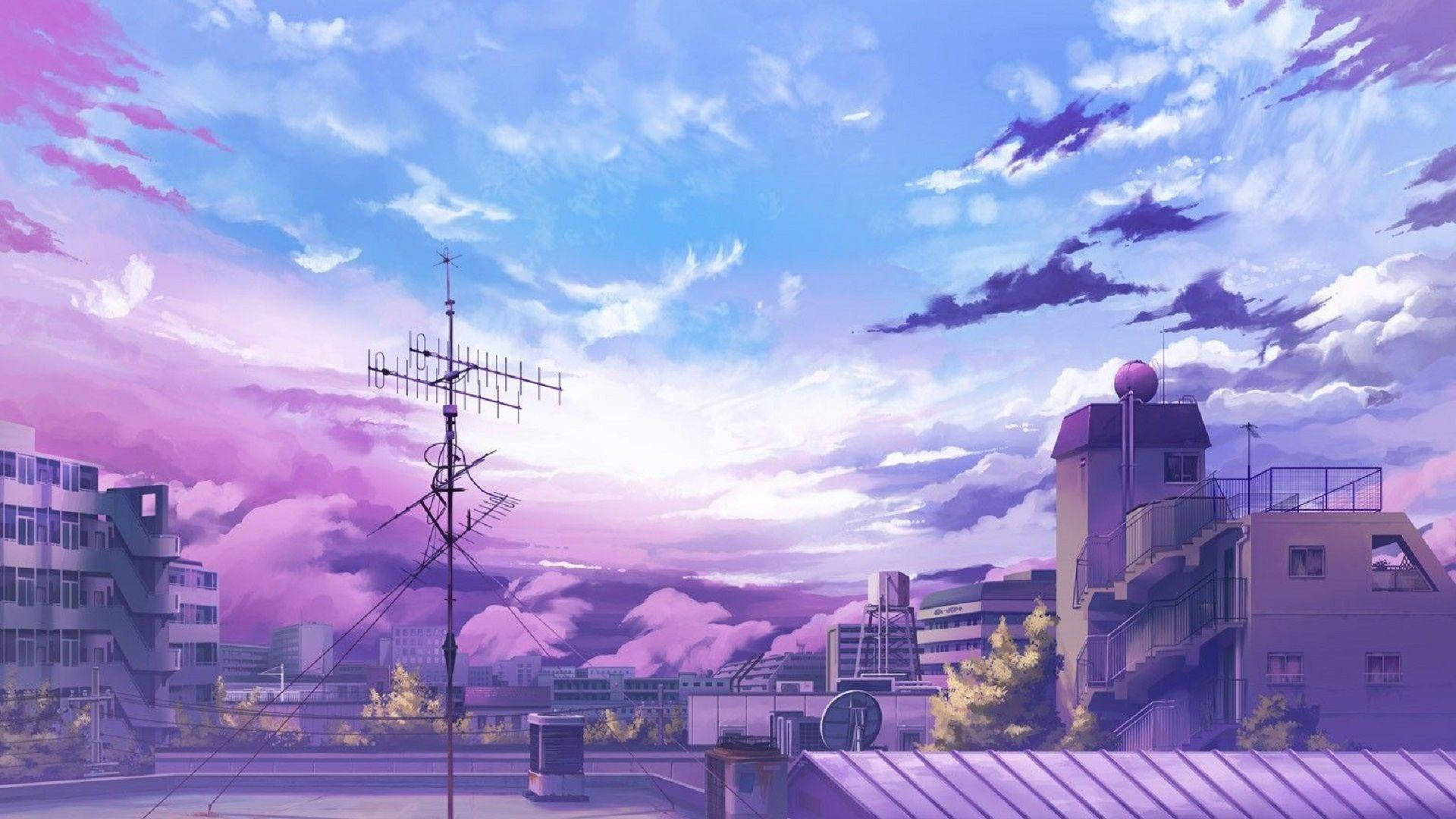 紫藍天空下的唯美城市 壁紙