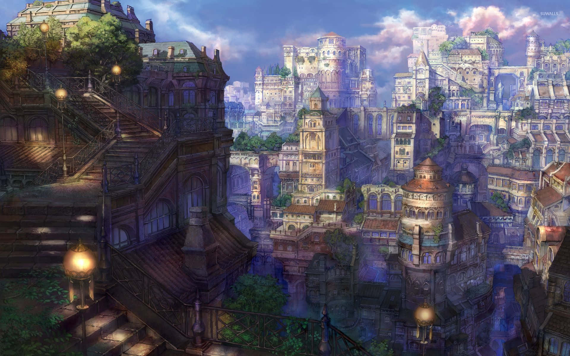 絢麗動漫城市天際線美景 壁紙