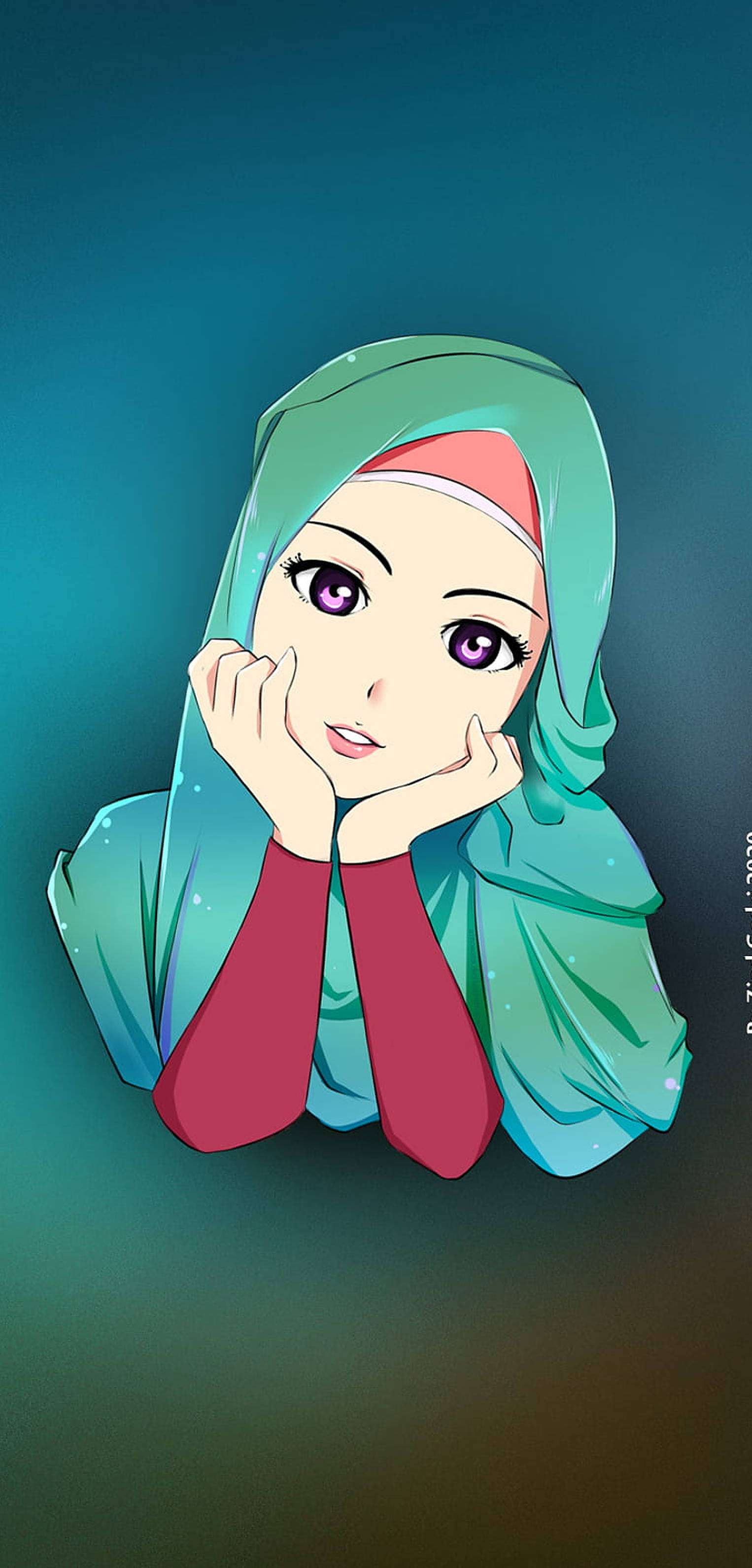 綠色頭巾卡通女孩 壁紙