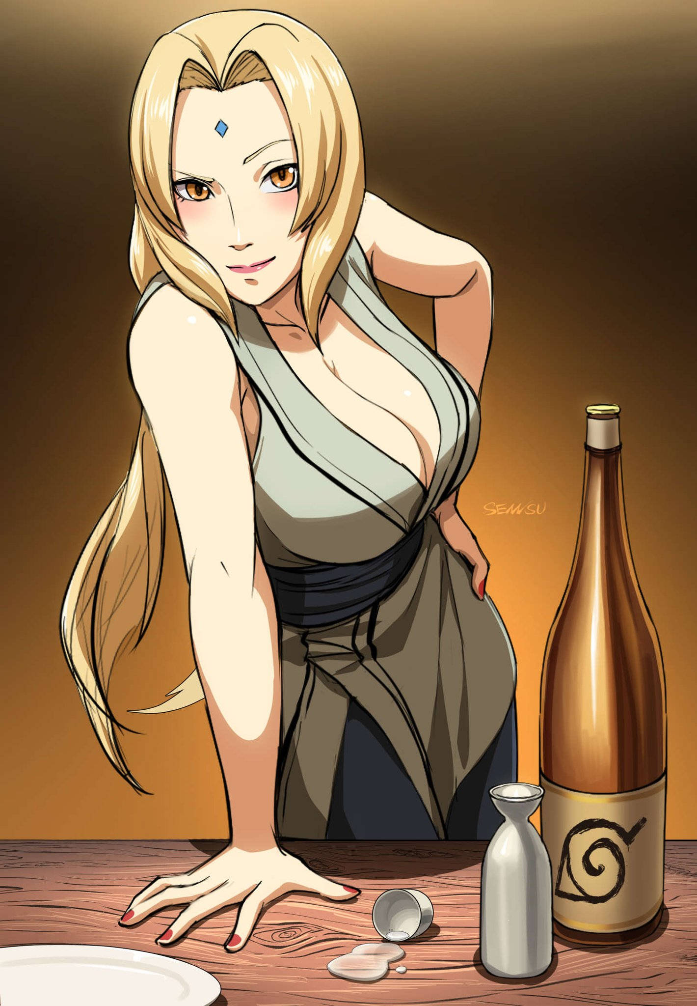 綱手與酒瓶 壁紙