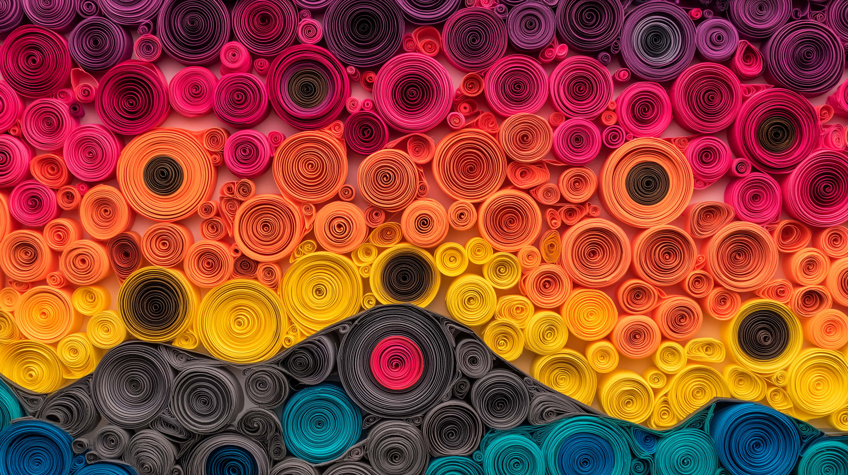 繽紛抽象捲紙藝術夕陽風景設計 壁紙