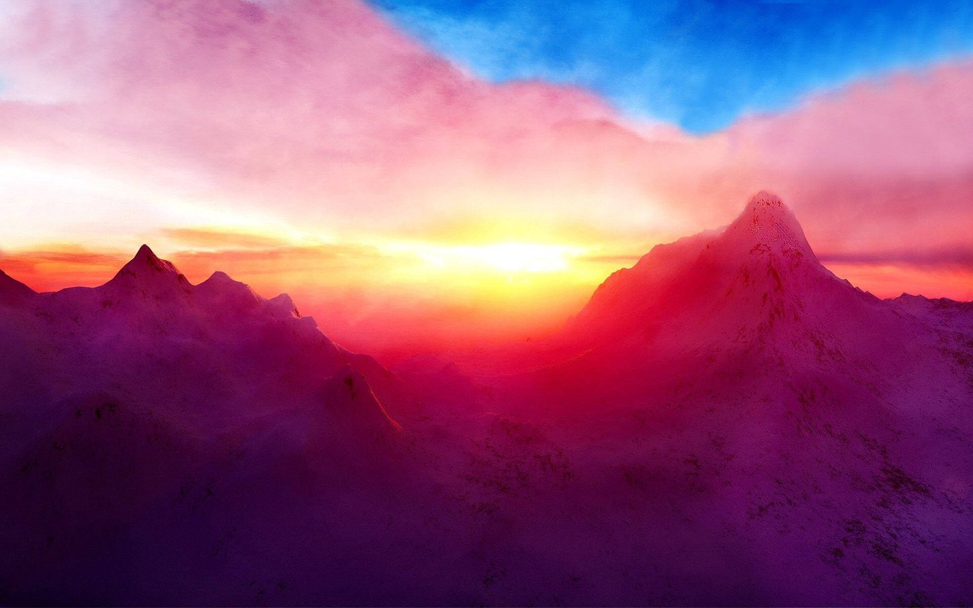红山与夕阳天空 壁紙
