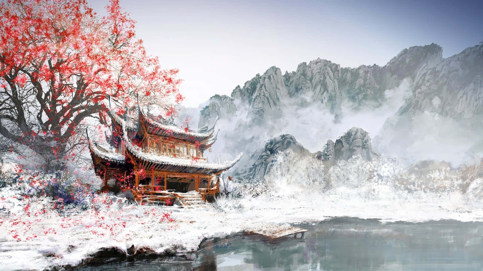 红色灯笼点亮农历新年的夜空 壁紙