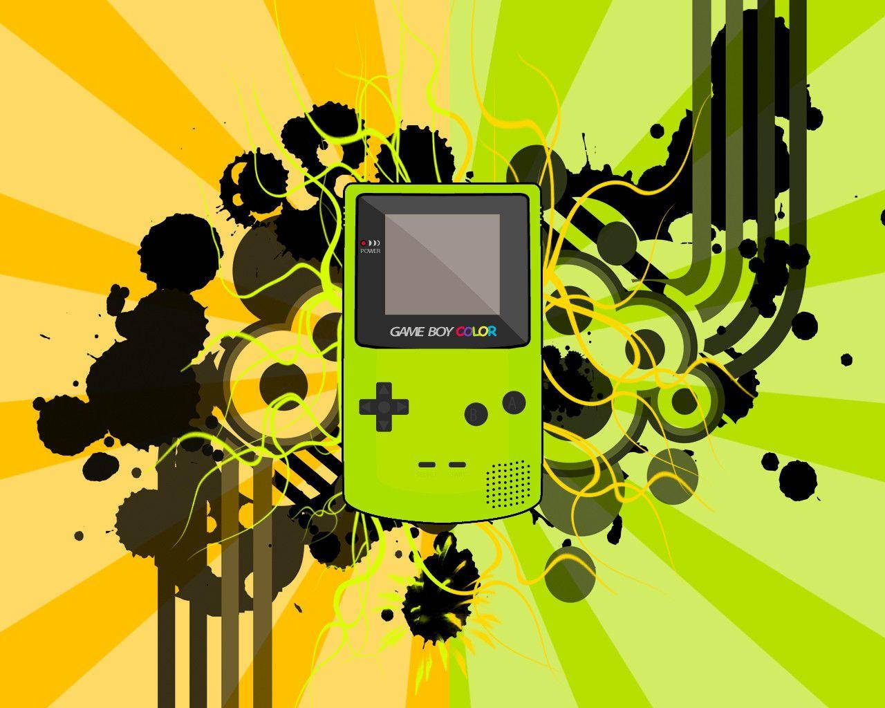 绿色Game Boy Color与抽象艺术 壁紙