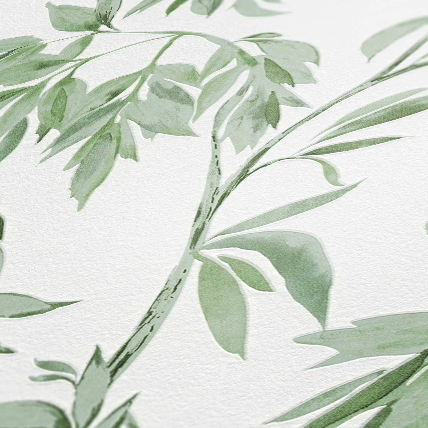 绿色与白色美学水彩画 壁紙