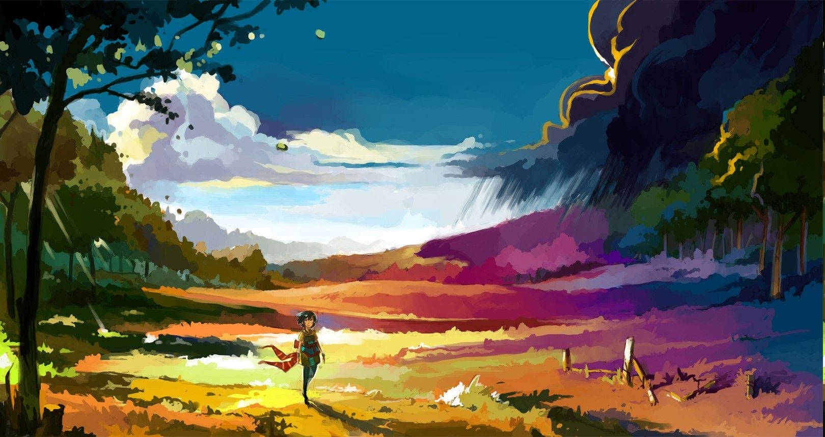 缤纷草地动漫风景 壁紙