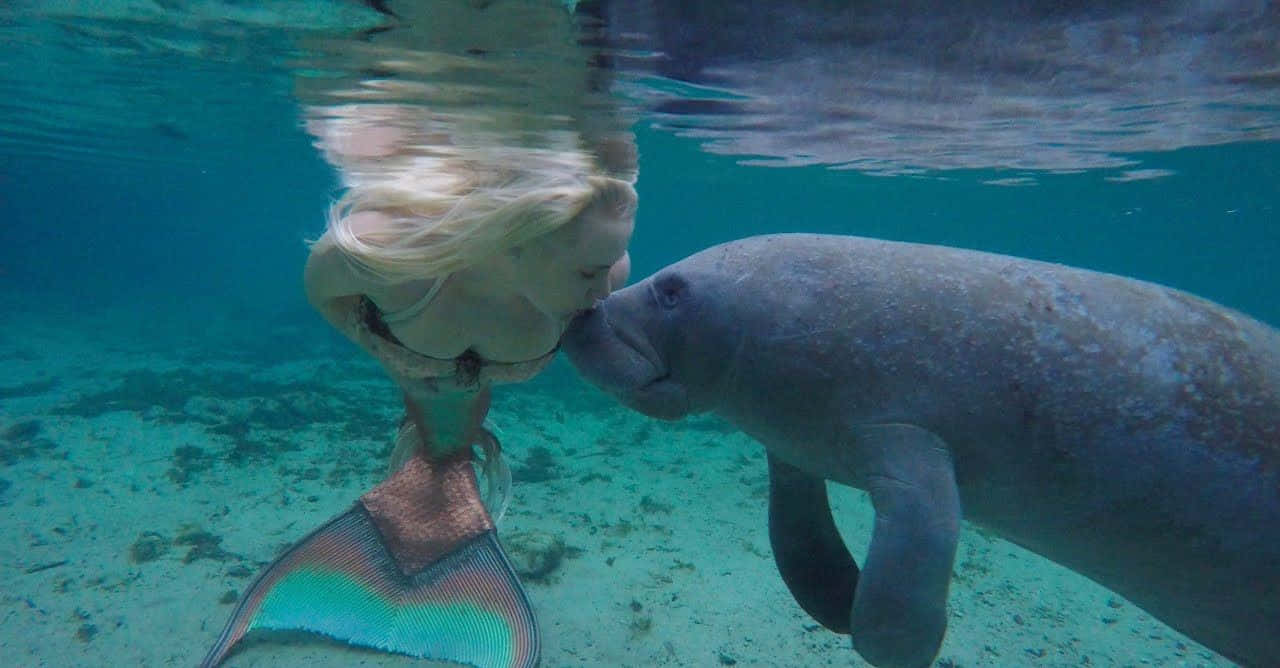 美人魚真實與海獅合影 壁紙
