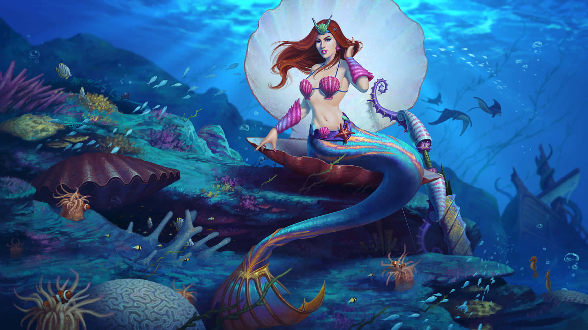 美人鱼色彩图片 Smite在线游戏 壁紙