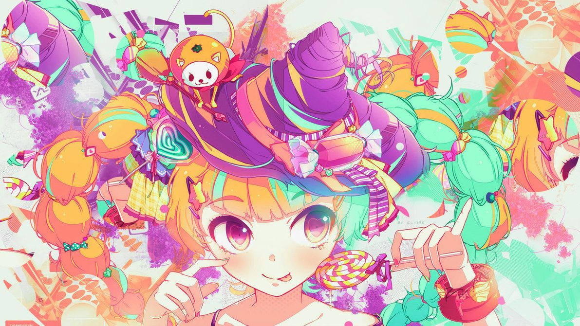 卡哇伊甜點女巫享用甜點的桌布 — 卡哇伊 壁紙