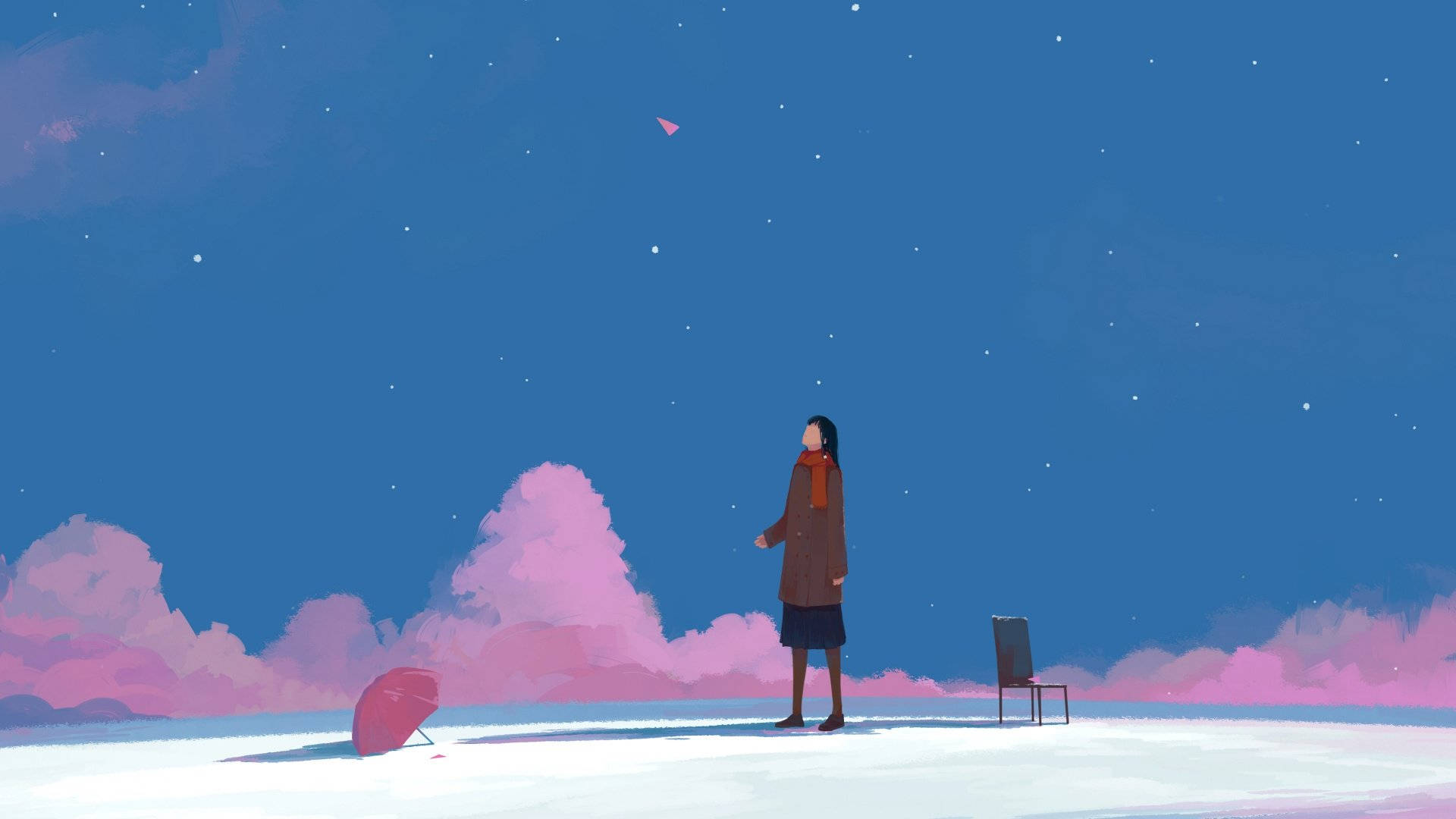美學藝術粉紅雨傘 壁紙