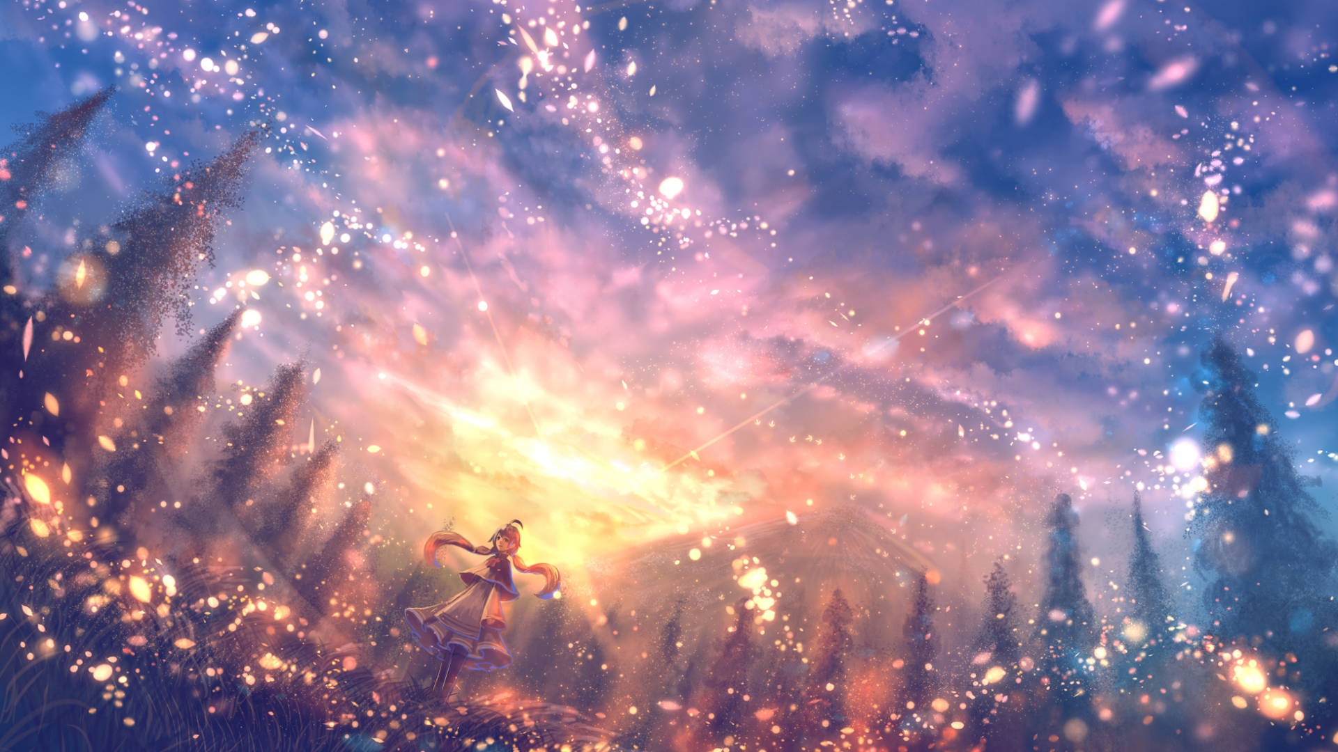 美麗的動畫魔法夕陽 壁紙