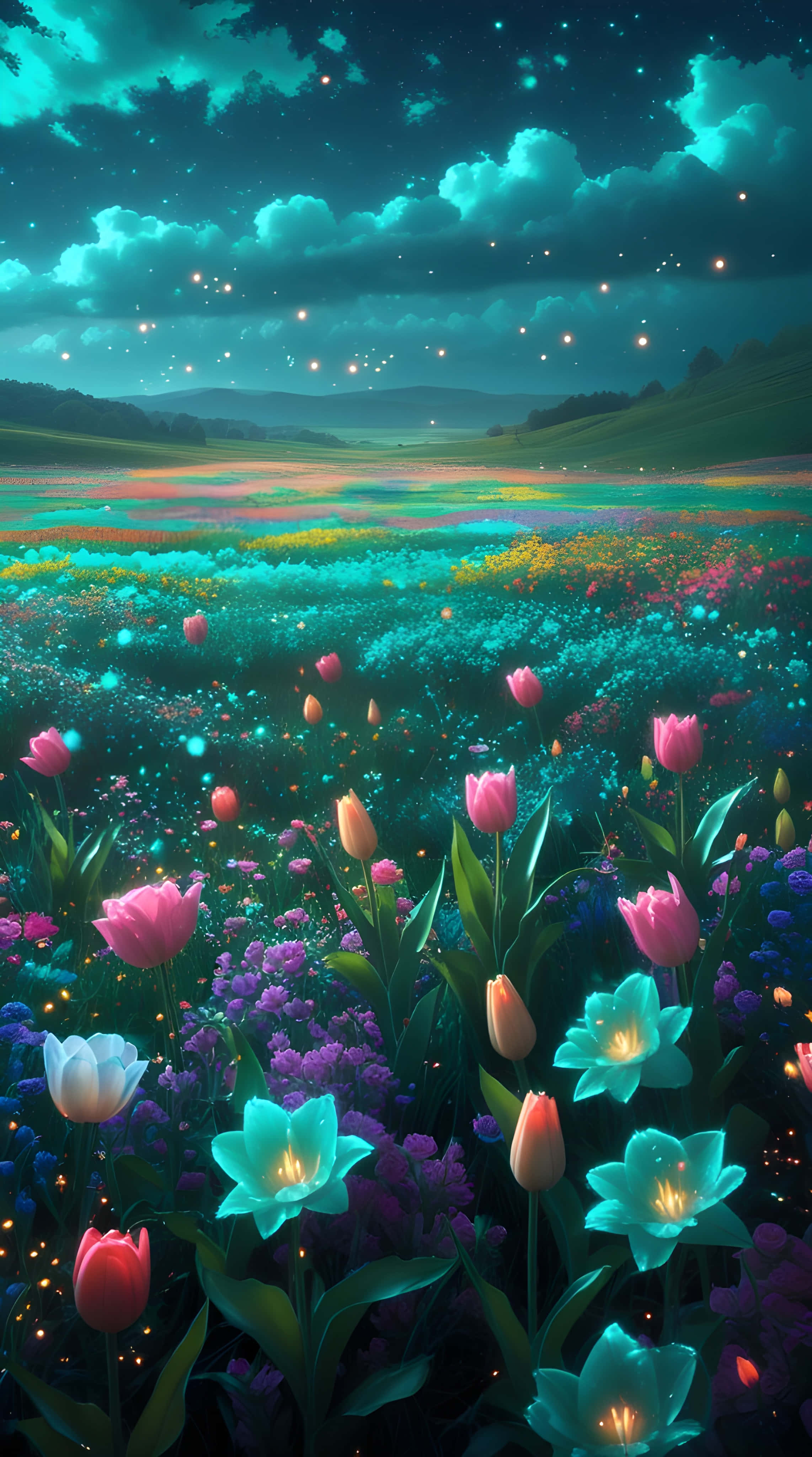 美麗的夜間花卉與自然景觀 壁紙