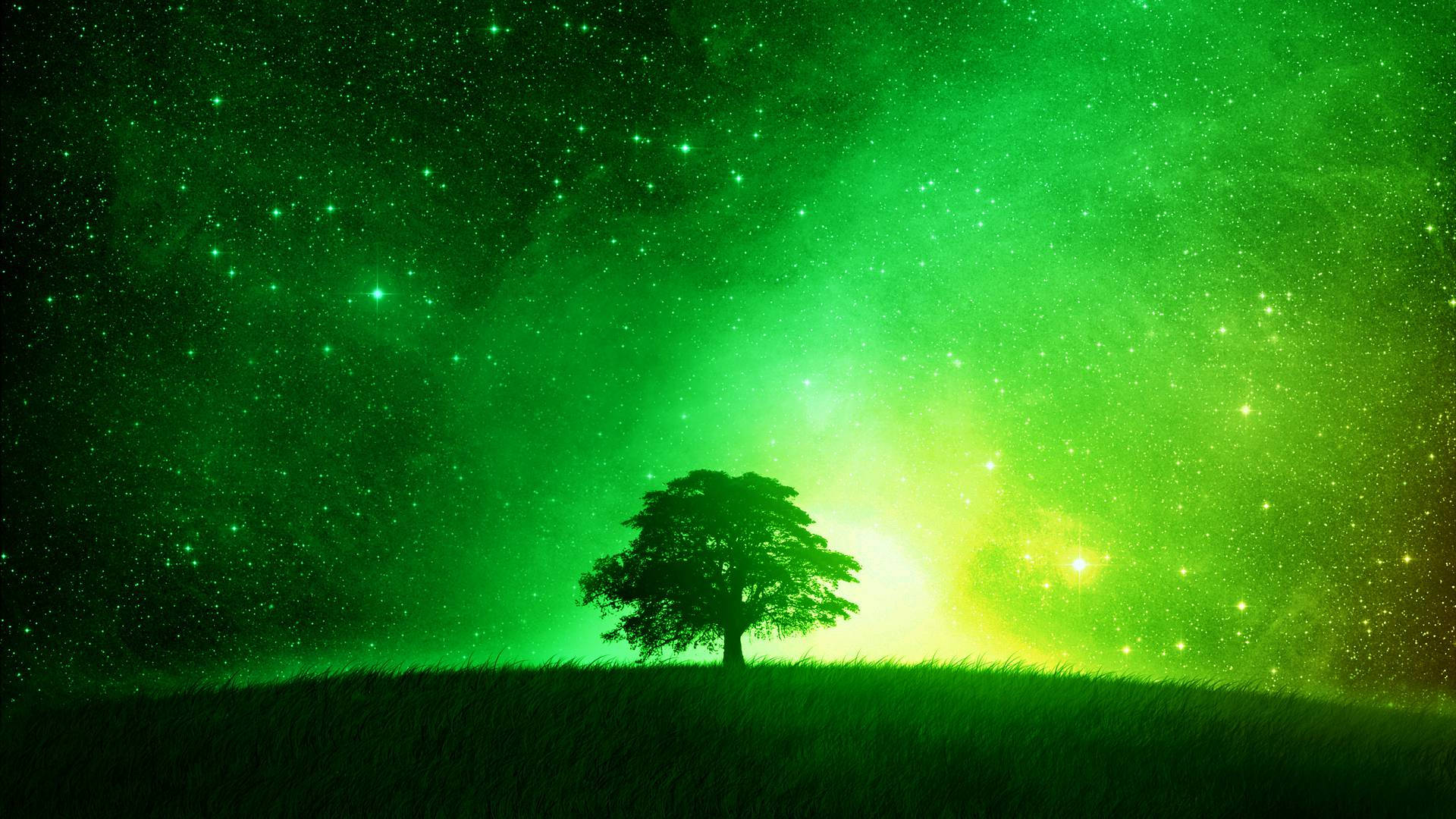翠綠閃耀夜空 壁紙