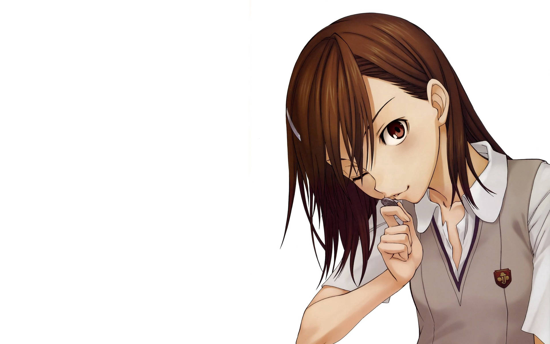 動漫女孩御坂美琴拿著並親吻硬幣的桌布
