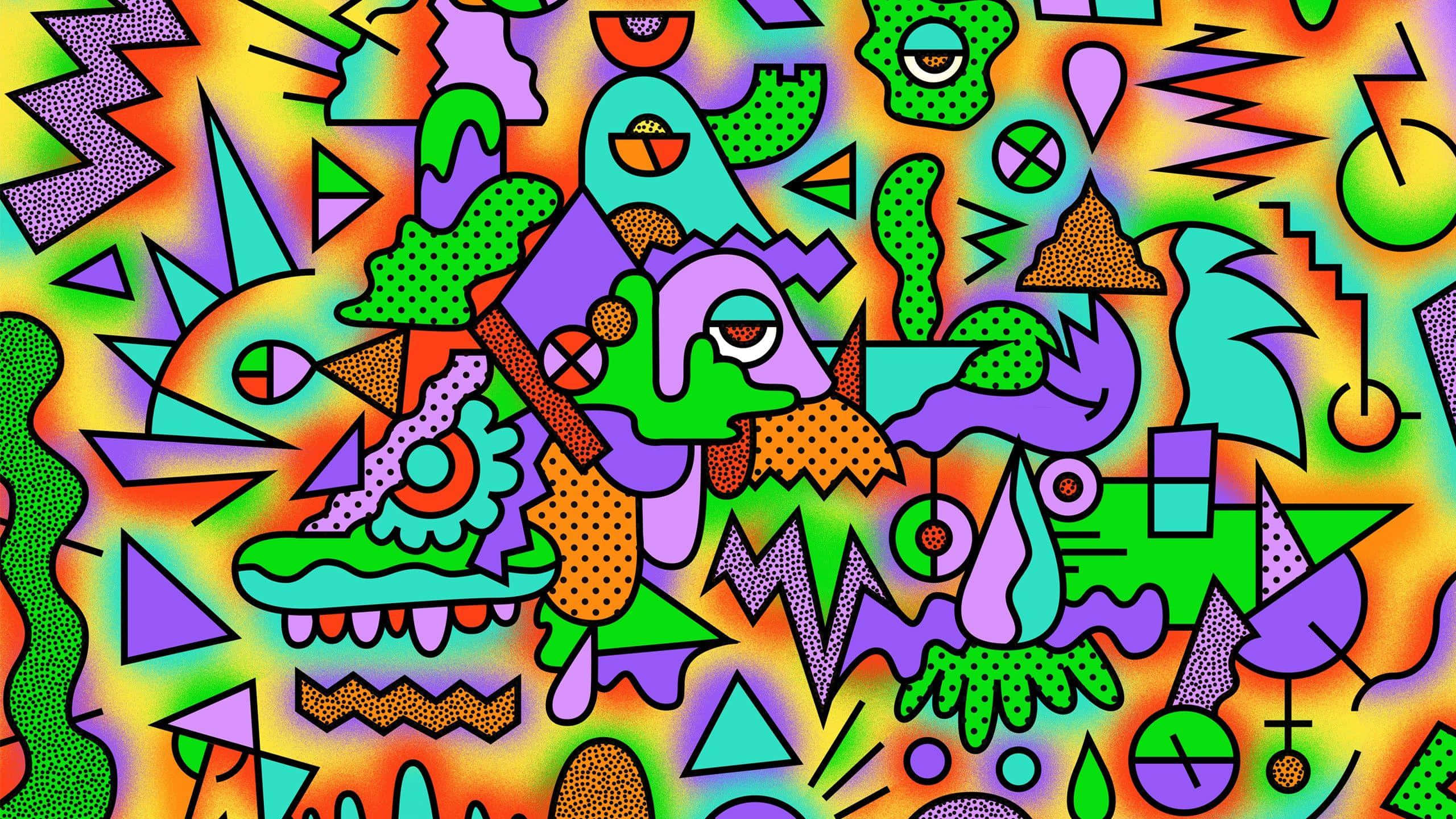 色彩繽幻藝術作品，包含多種形狀 壁紙