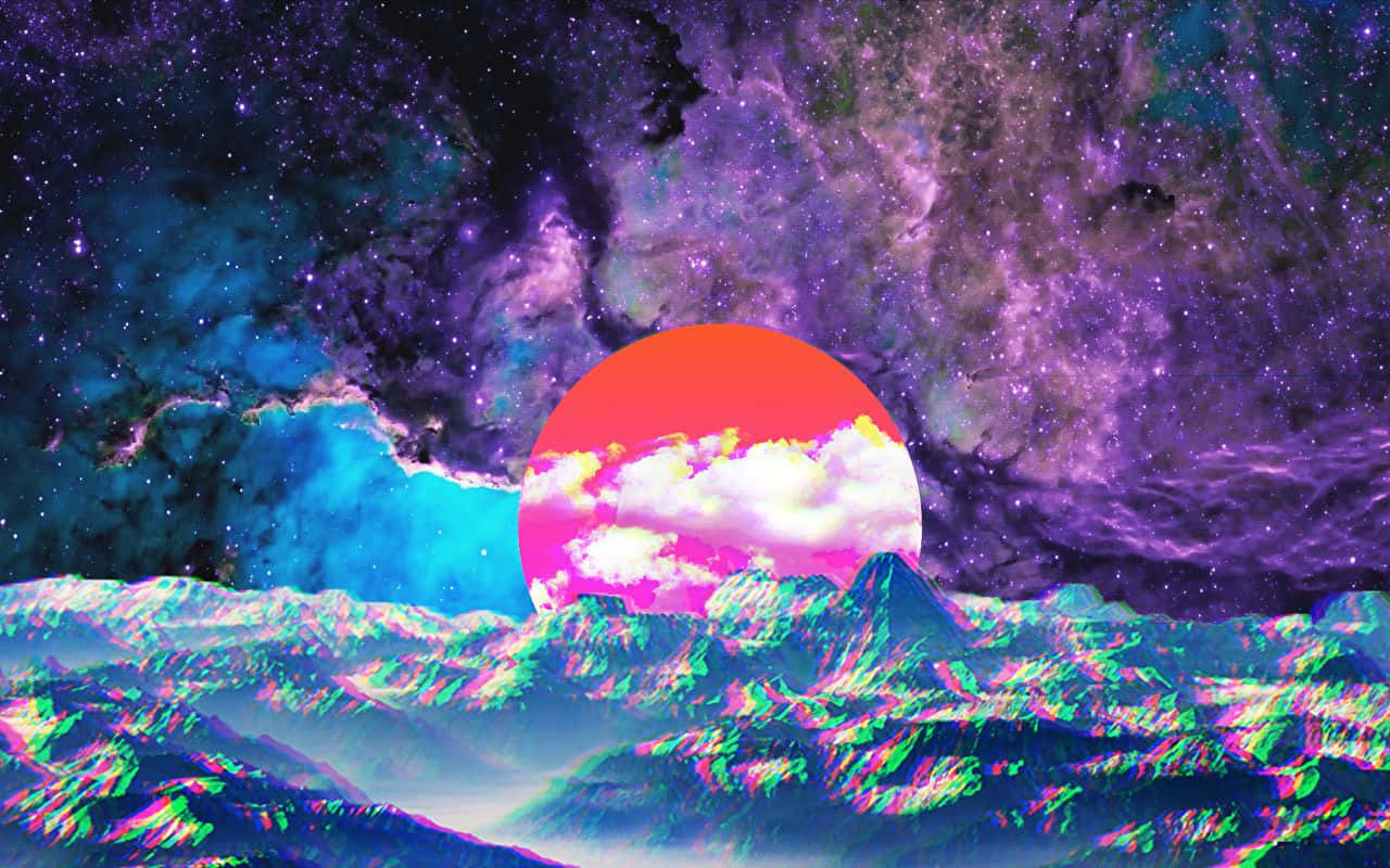 色彩繽紛的迷幻太陽與雲朵影像 壁紙