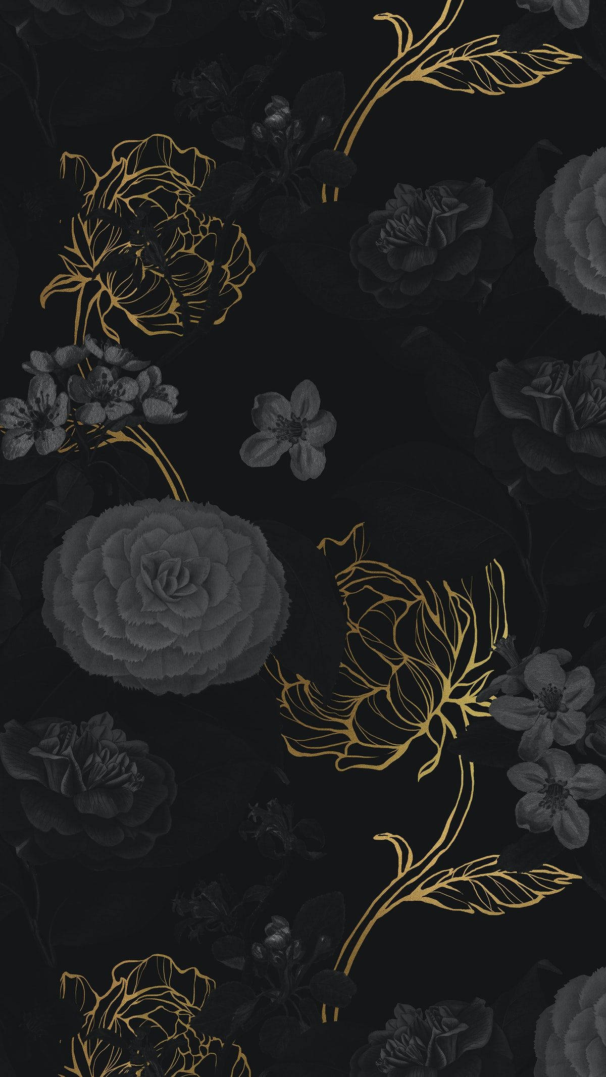 花朵黑金 iPhone 壁紙