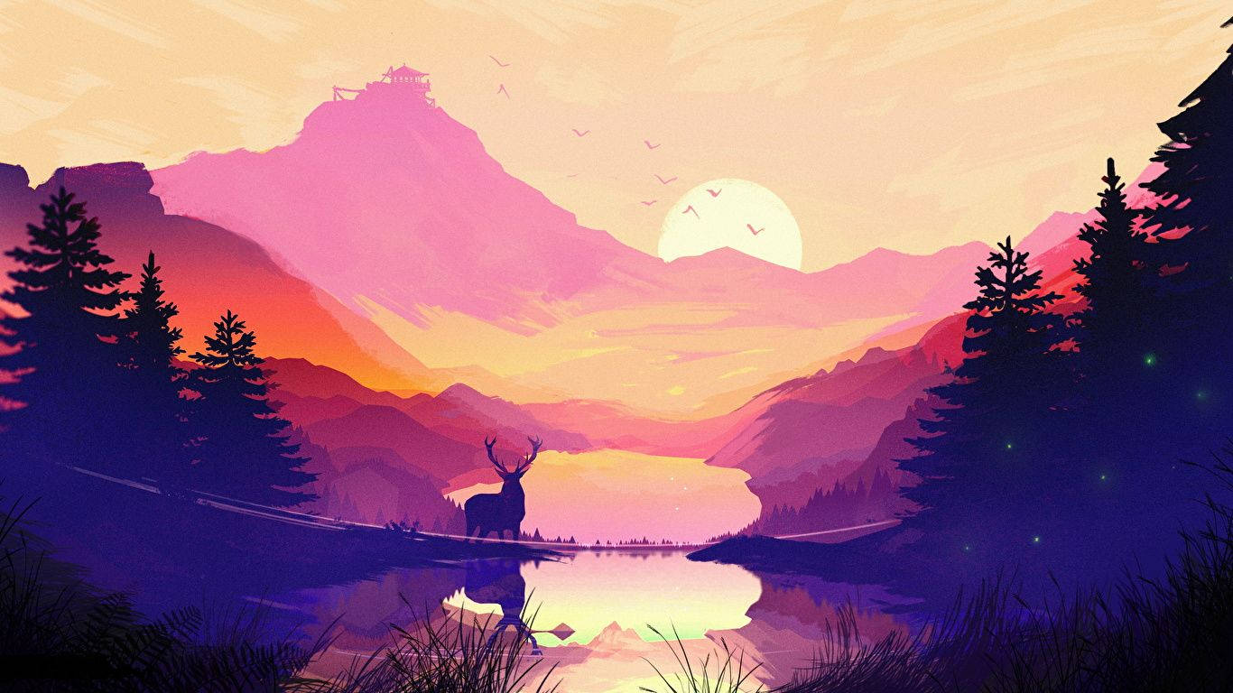 荒野中一頭鹿的寧靜莊嚴景象 壁紙