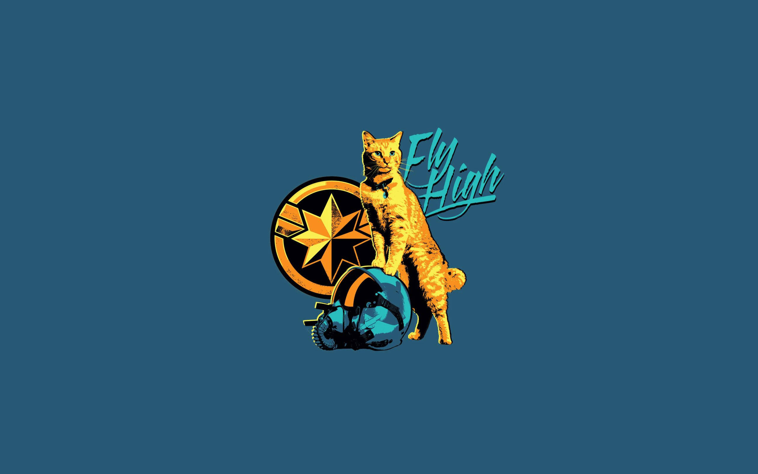 蓝色背景上的猫标志 壁紙