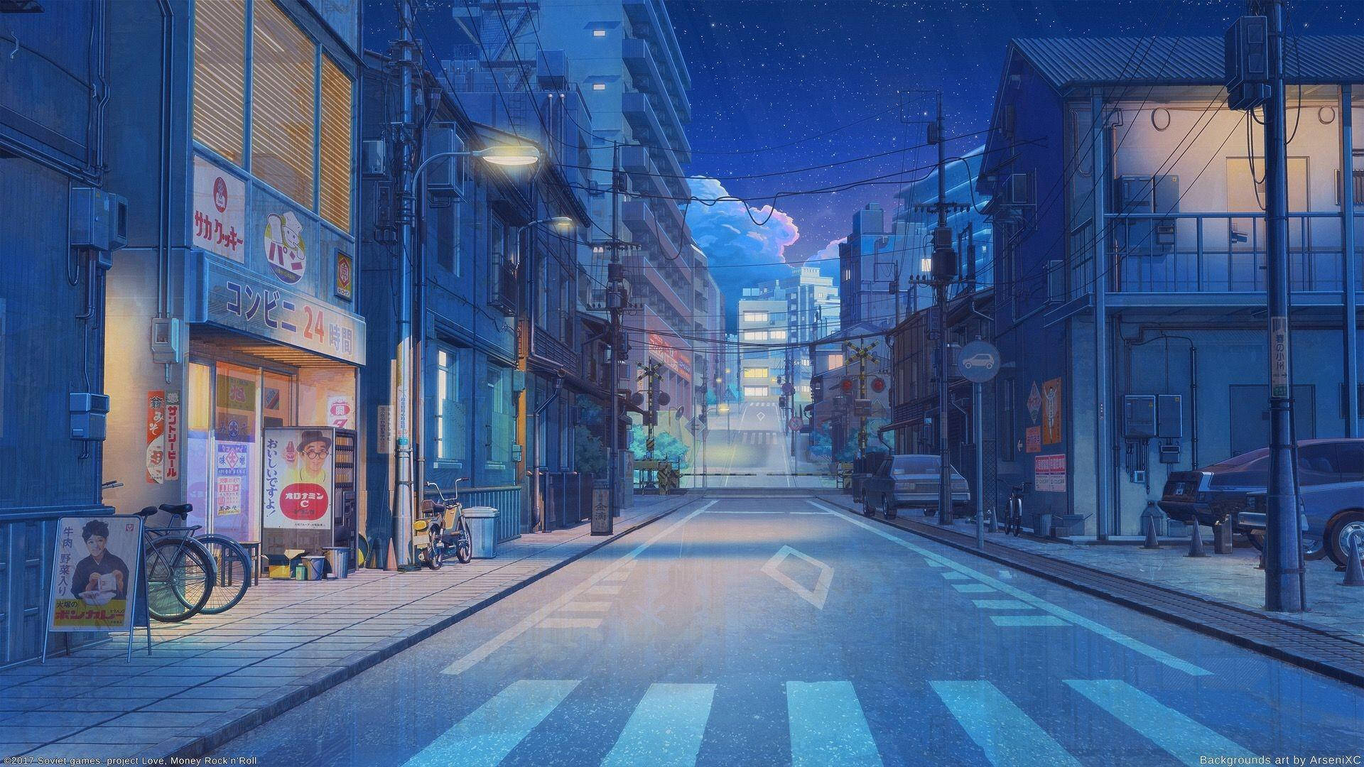 藍色動漫東京街道美學 壁紙