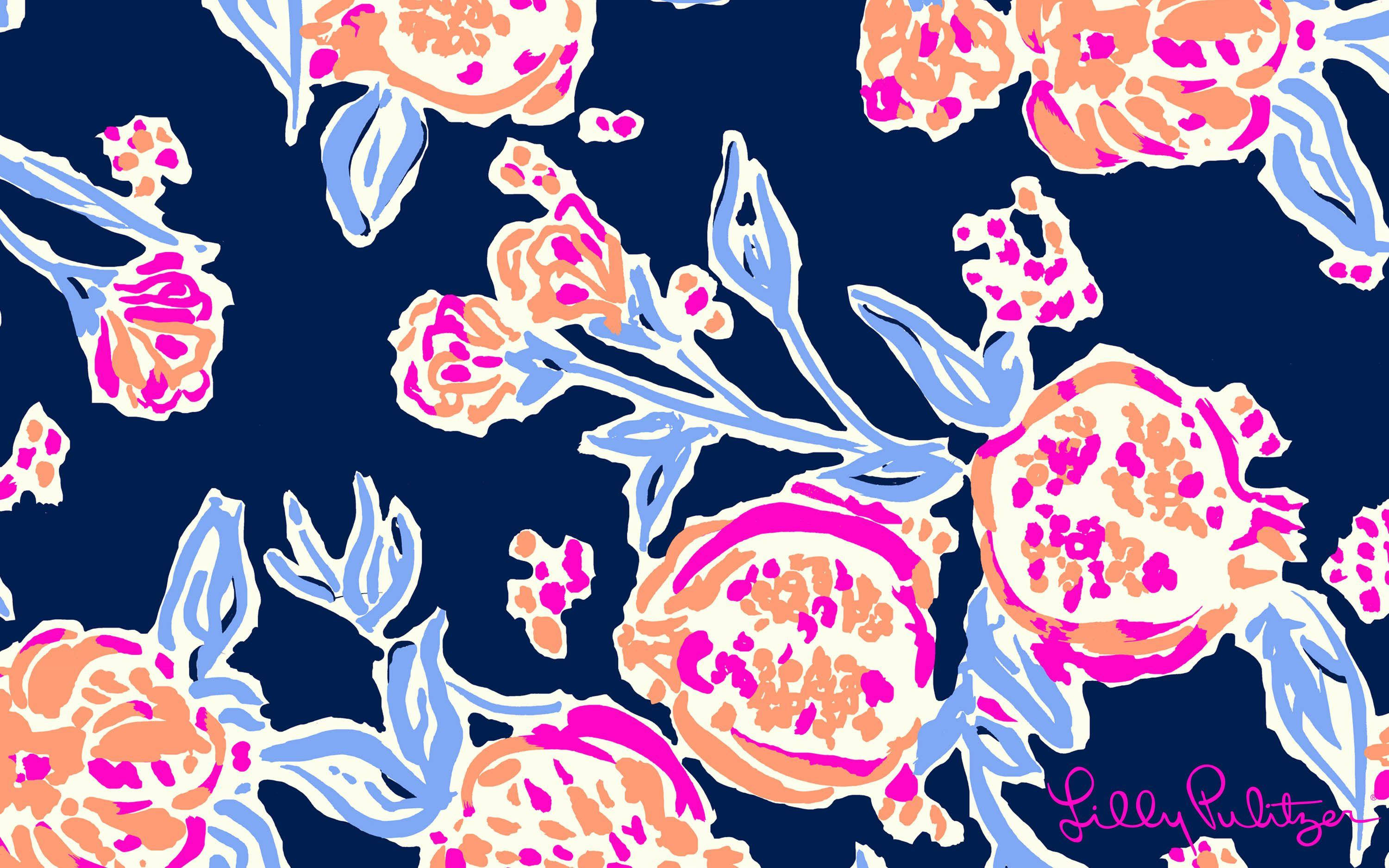 藍色花卉 Lilly Pulitzer 桌面 壁紙