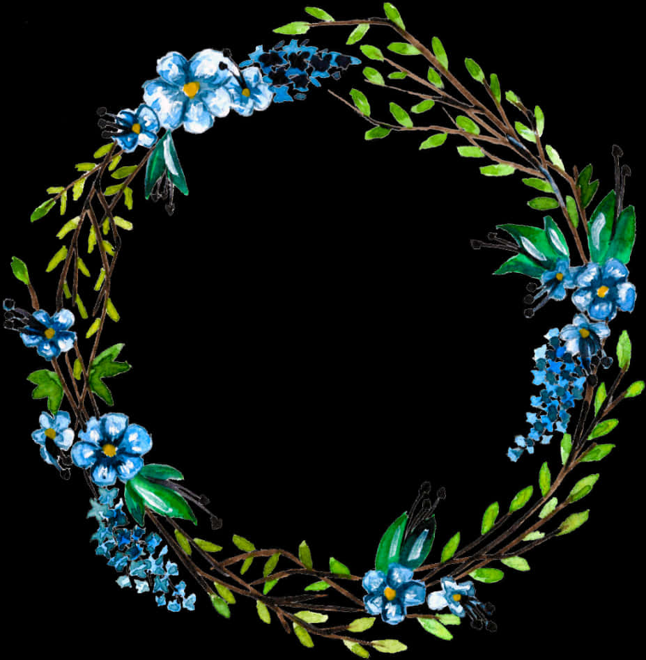 藍色花卉花環插畫 壁紙
