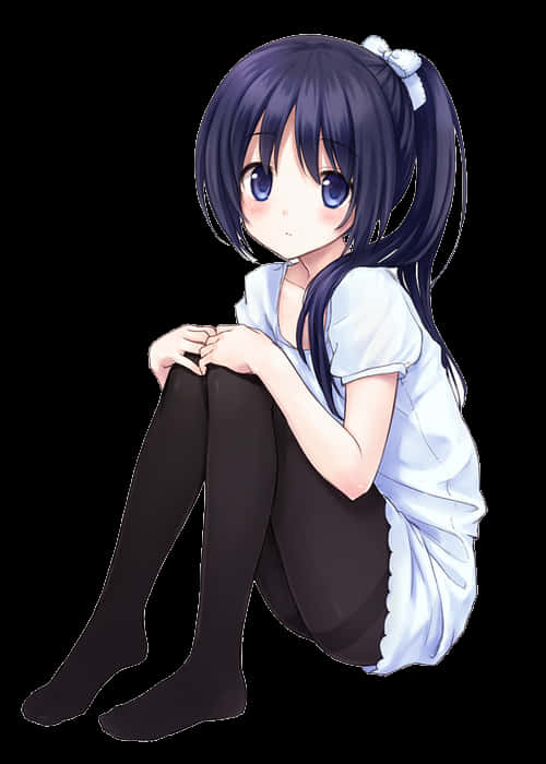 藍髮動漫少女坐姿 — 酷炫动漫动图 壁紙