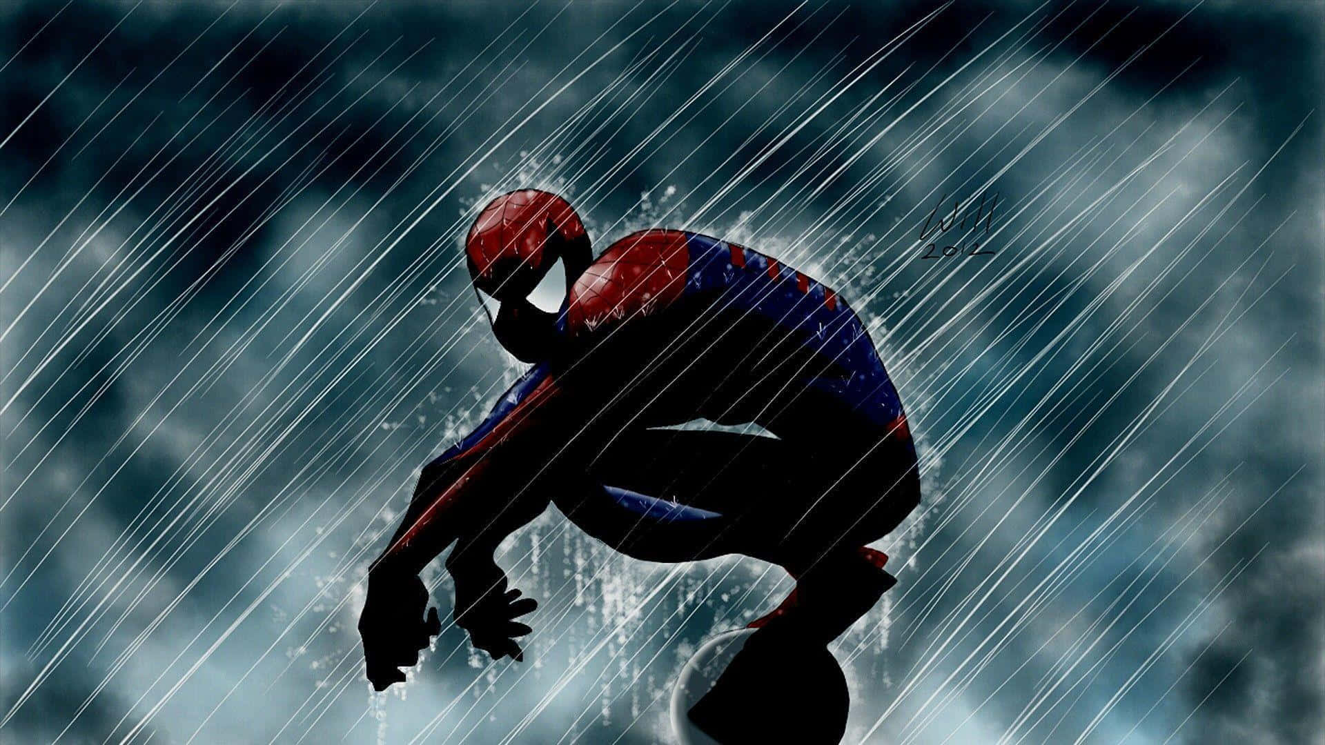 蜘蛛侠头像，倾盆大雨中 壁紙