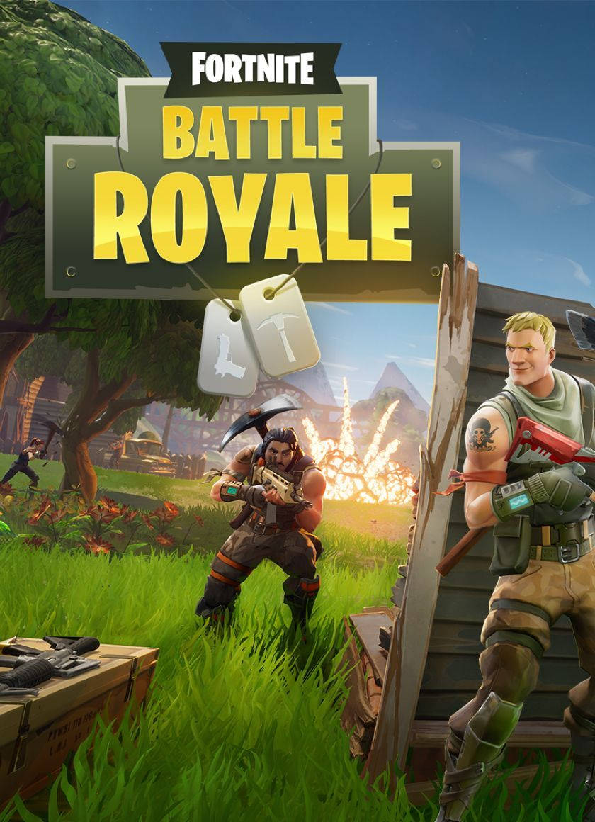 《要塞英雄》生存競技中兩個角色持槍戰鬥的桌布。 — Fortnite 壁紙