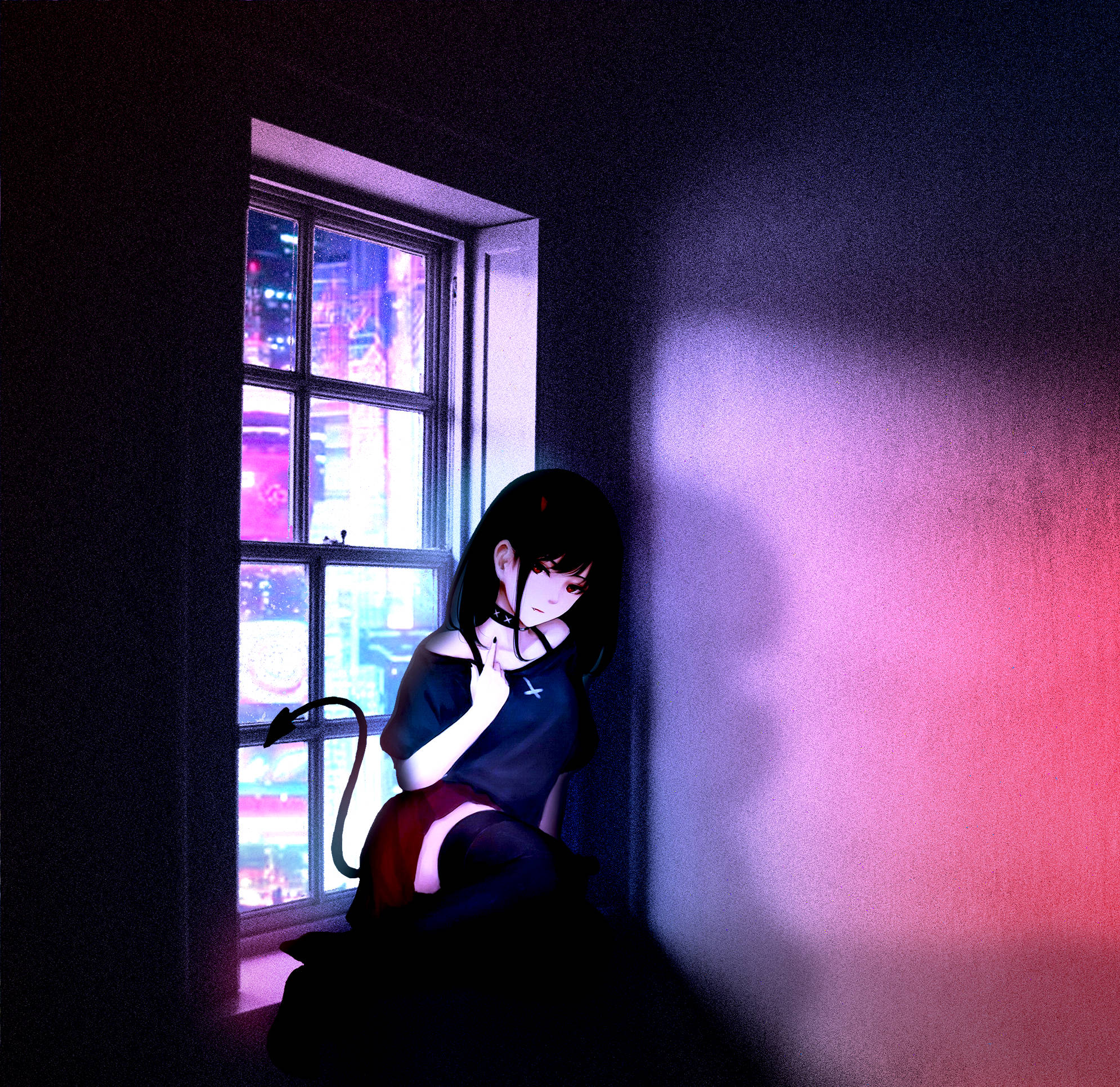 角落里的悲伤恶魔女孩 壁紙