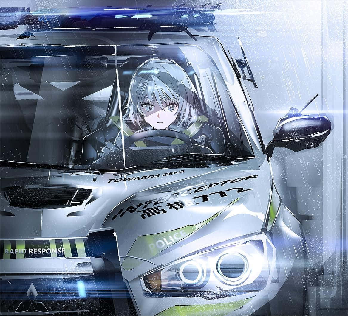 警車中駕駛座上的女孩 壁紙