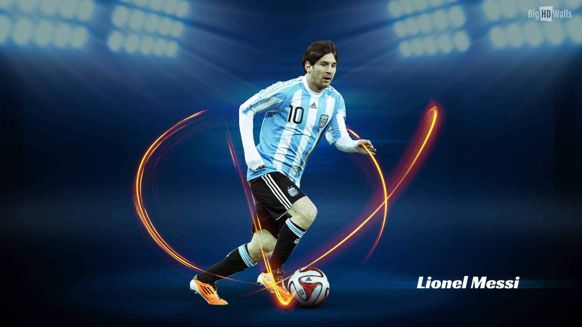 Messi 身穿 AFA 球衣在藍色場地上的粉絲藝術桌布