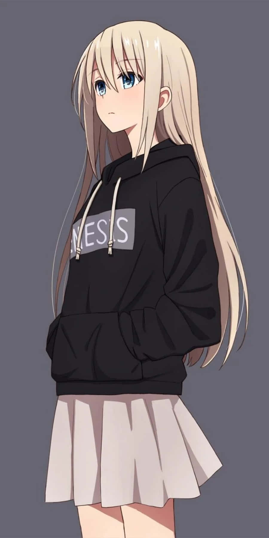身穿黑色连帽衫与短裙的女孩 壁紙
