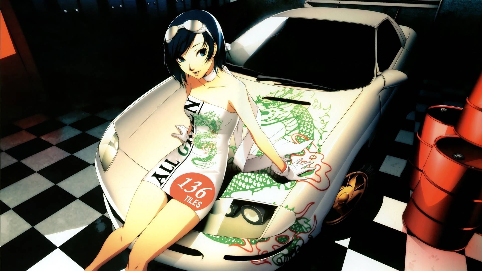 車蓋上的動漫女孩 壁紙