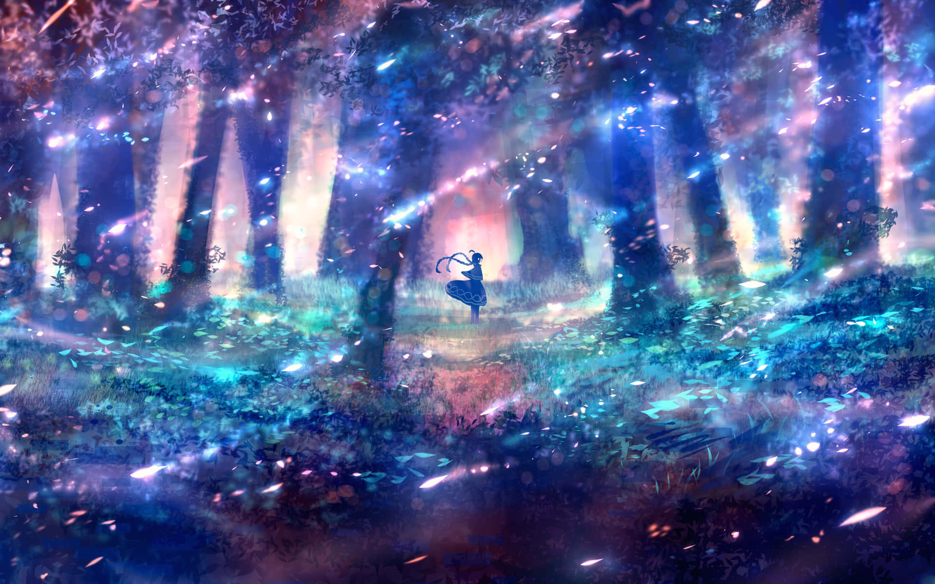 迷人動漫風景：晶瑩湖泊與櫻花盛景 壁紙
