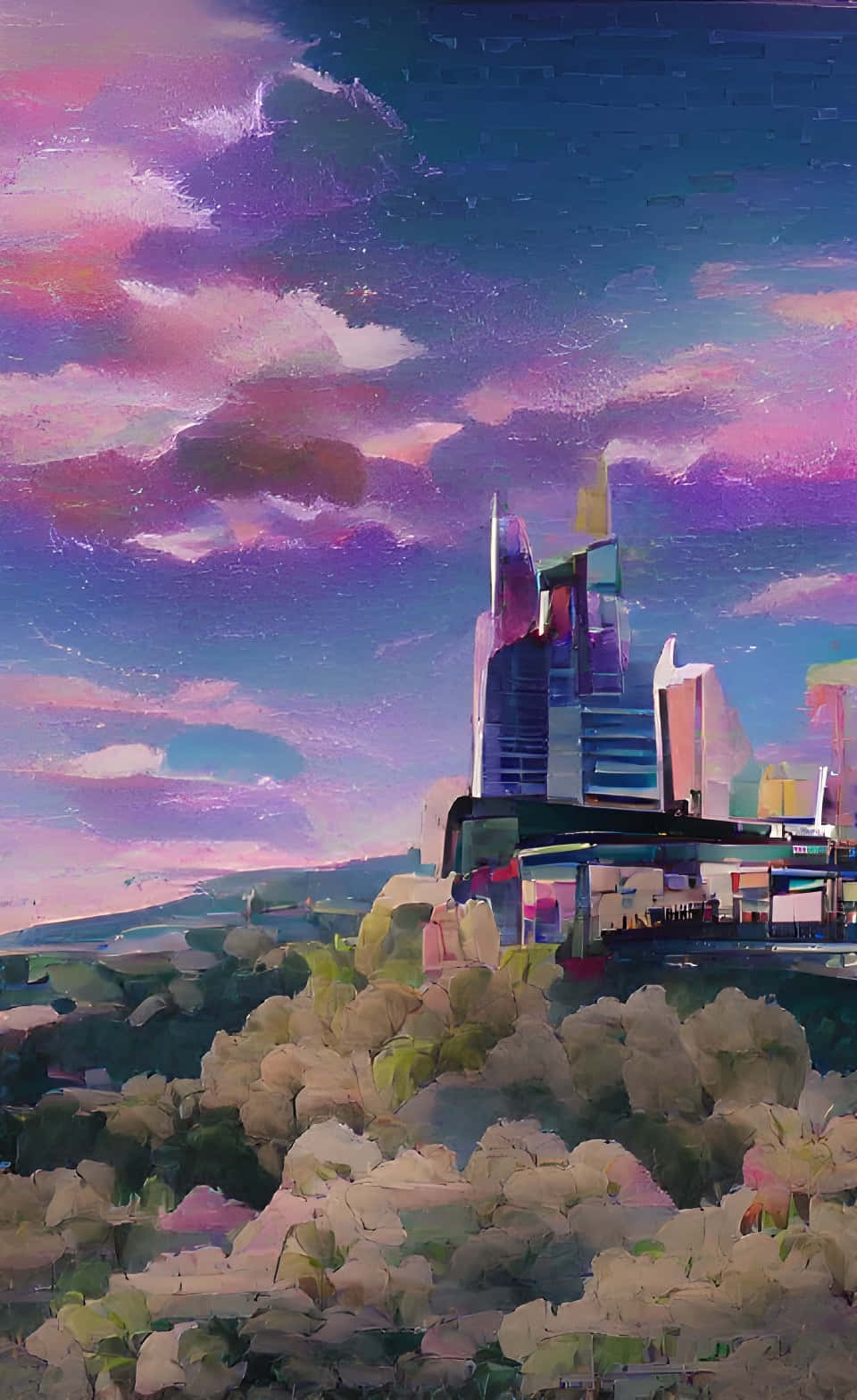 迷人的動漫城市風景黃昏 壁紙