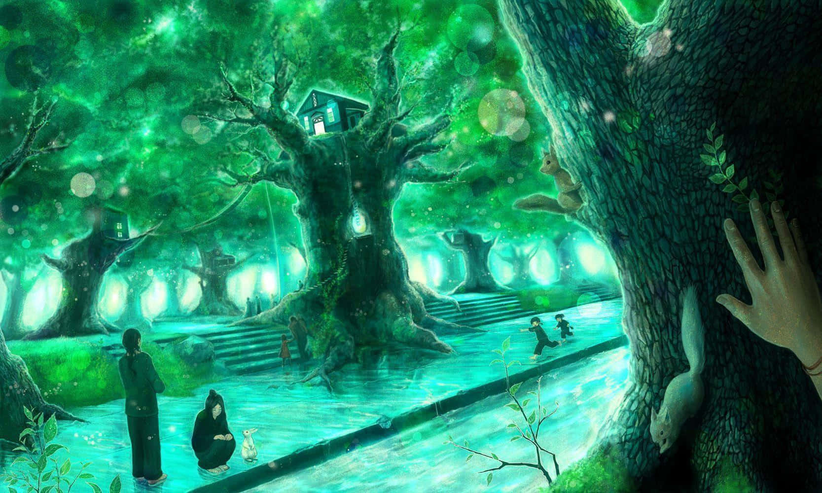 迷人的綠色動漫風景 壁紙