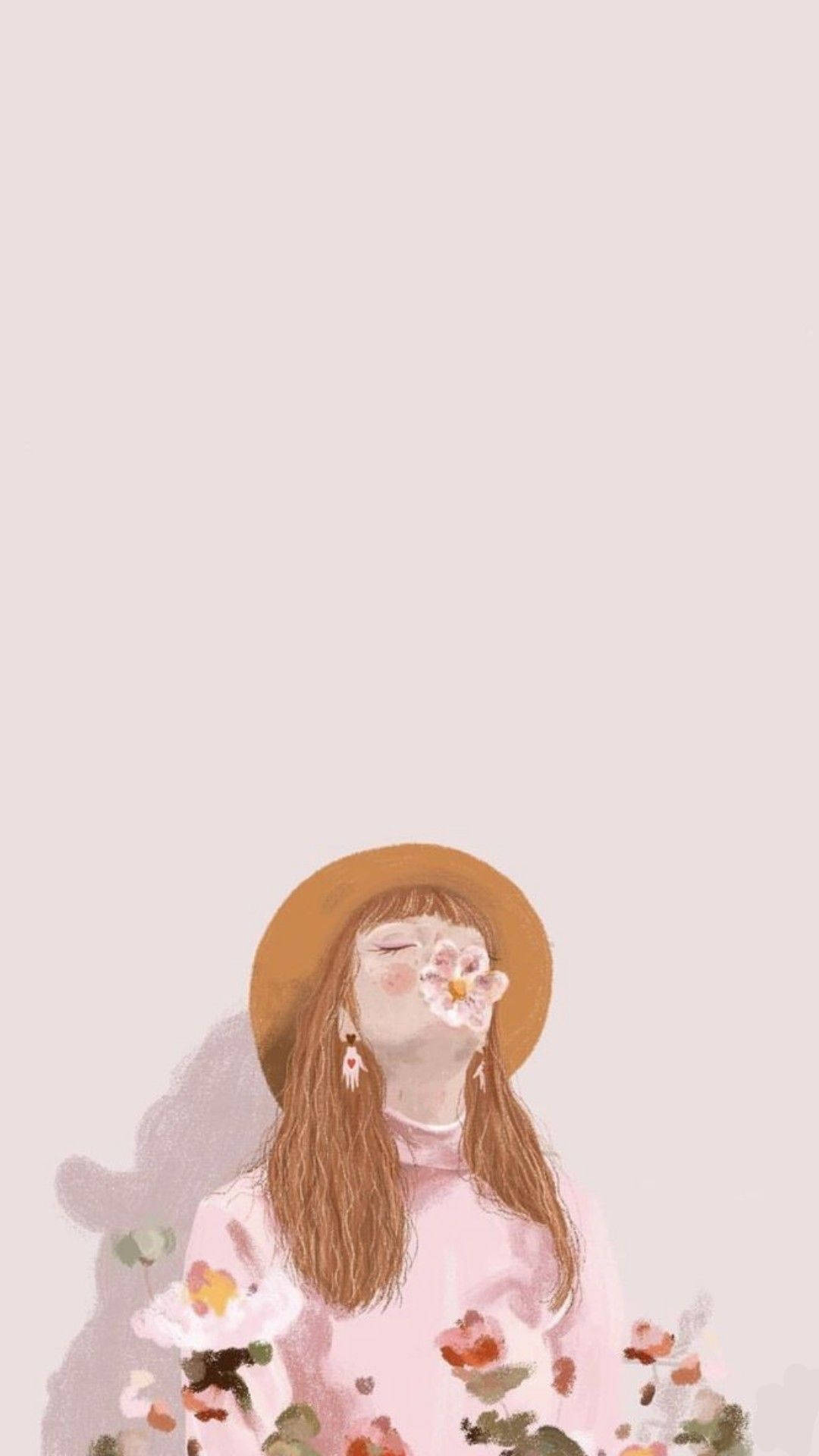 粉色美學女孩畫作桌布