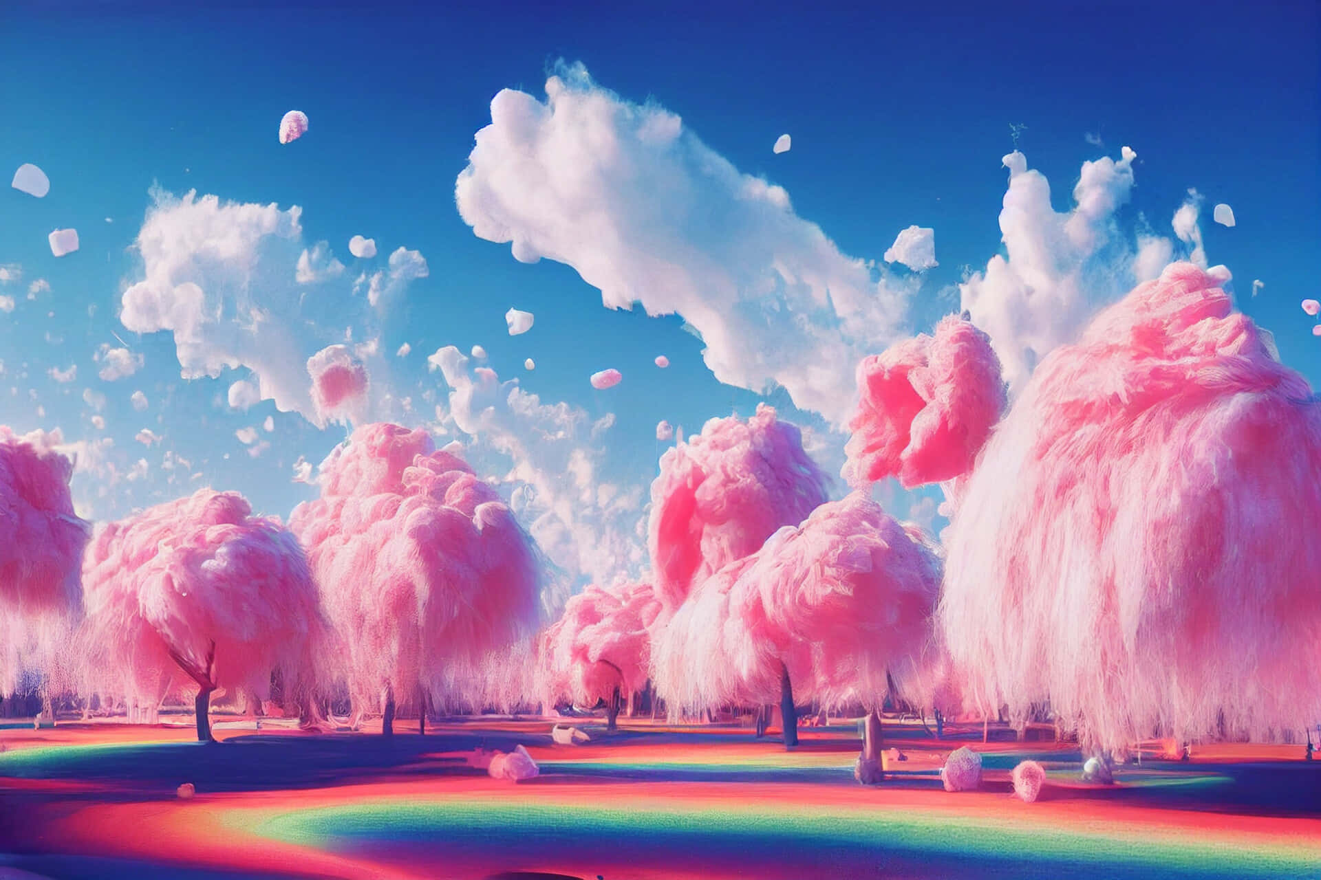 迷幻美學彩虹地面上的雲朵 壁紙