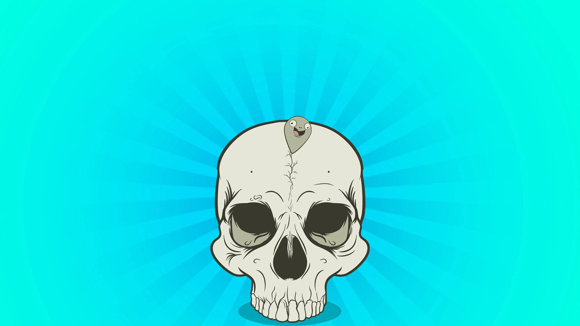 藍色背景上骷髏頂著小可愛東西 — 骷髏 壁紙