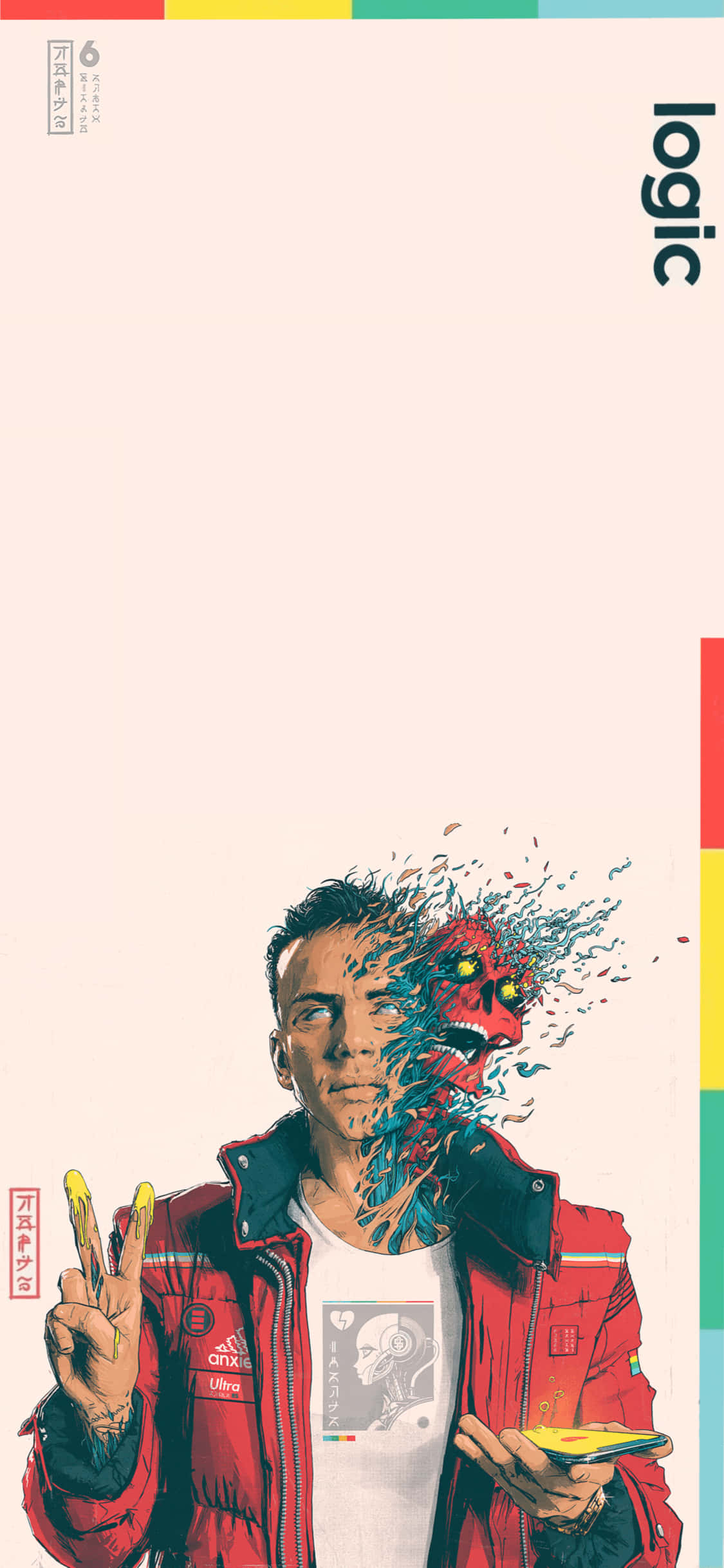logic - 身穿红色夹克、手持和平手势的男子 壁紙