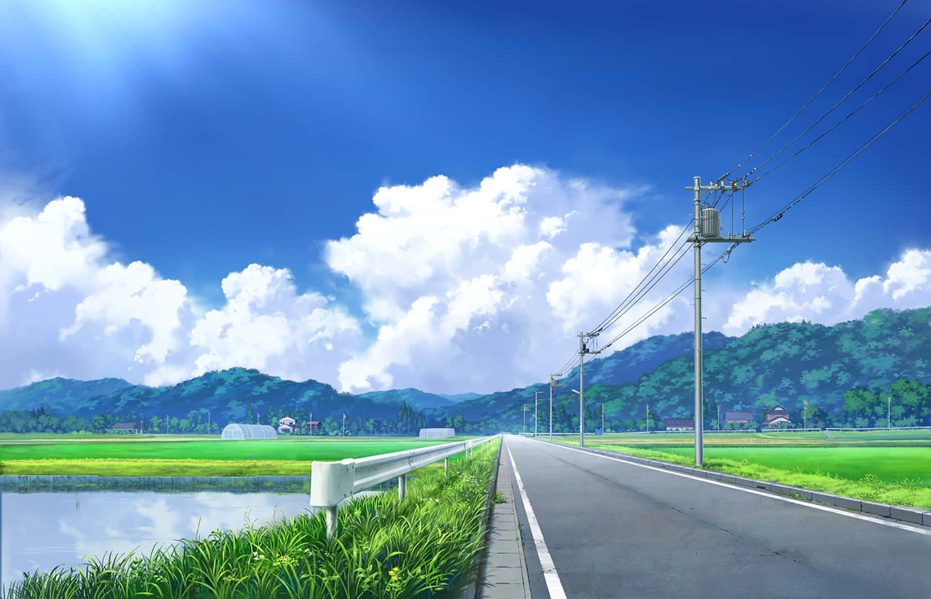鄉間小路與湖畔動漫藝術 壁紙