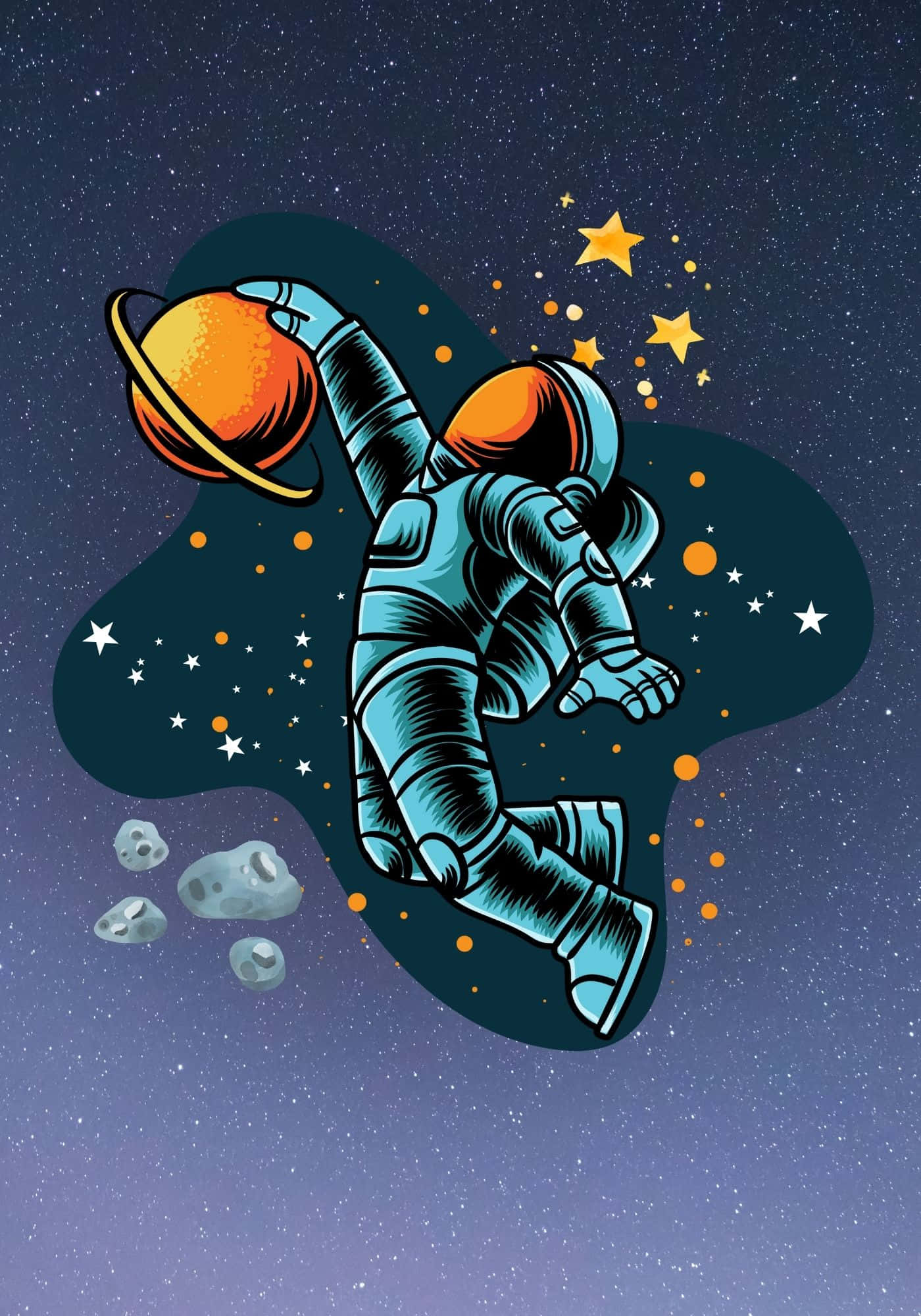 酷炫太空人與星辰小行星背景 壁紙