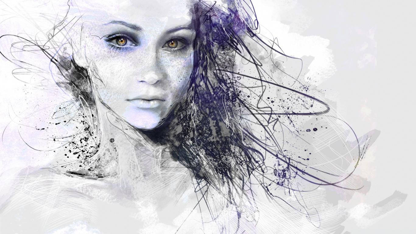酷炫繪畫潑墨女士 壁紙