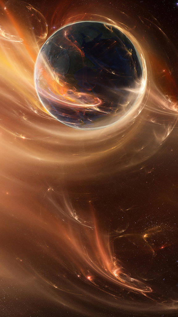 金色光芒環繞的星球太空iPhone桌布 壁紙