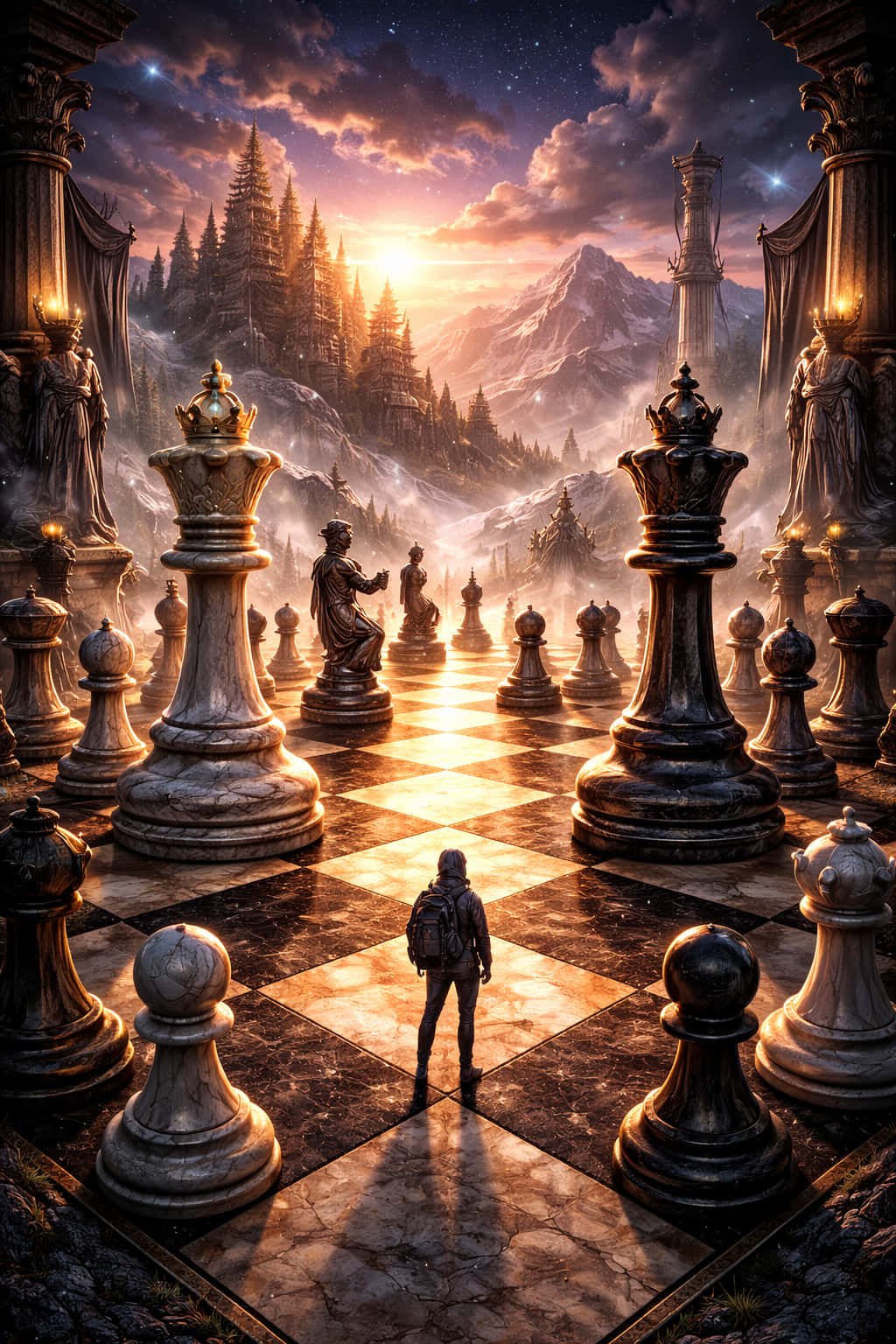 西洋棋,山巒,森林,天空,旅人 — 天空 壁紙