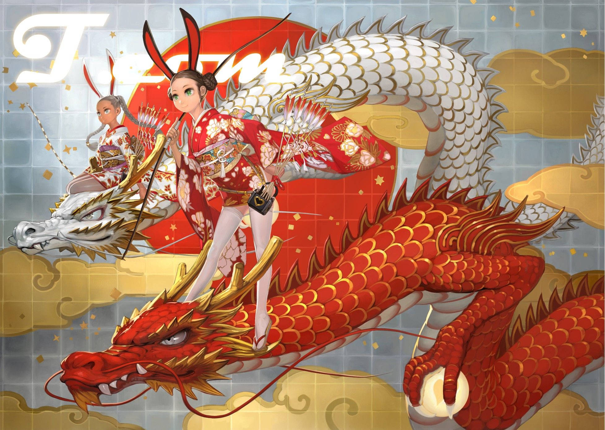 金色鳞片的日本龙艺术 壁紙