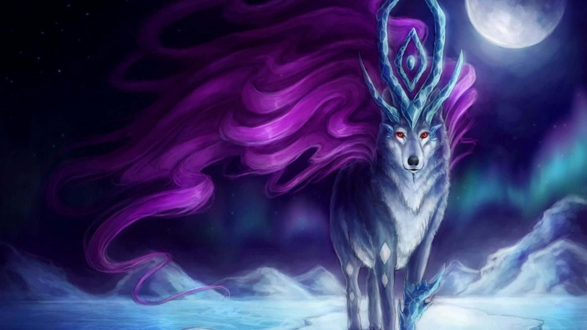 银河狼的梦幻演绎，点缀明亮星辰与银河背景 壁紙