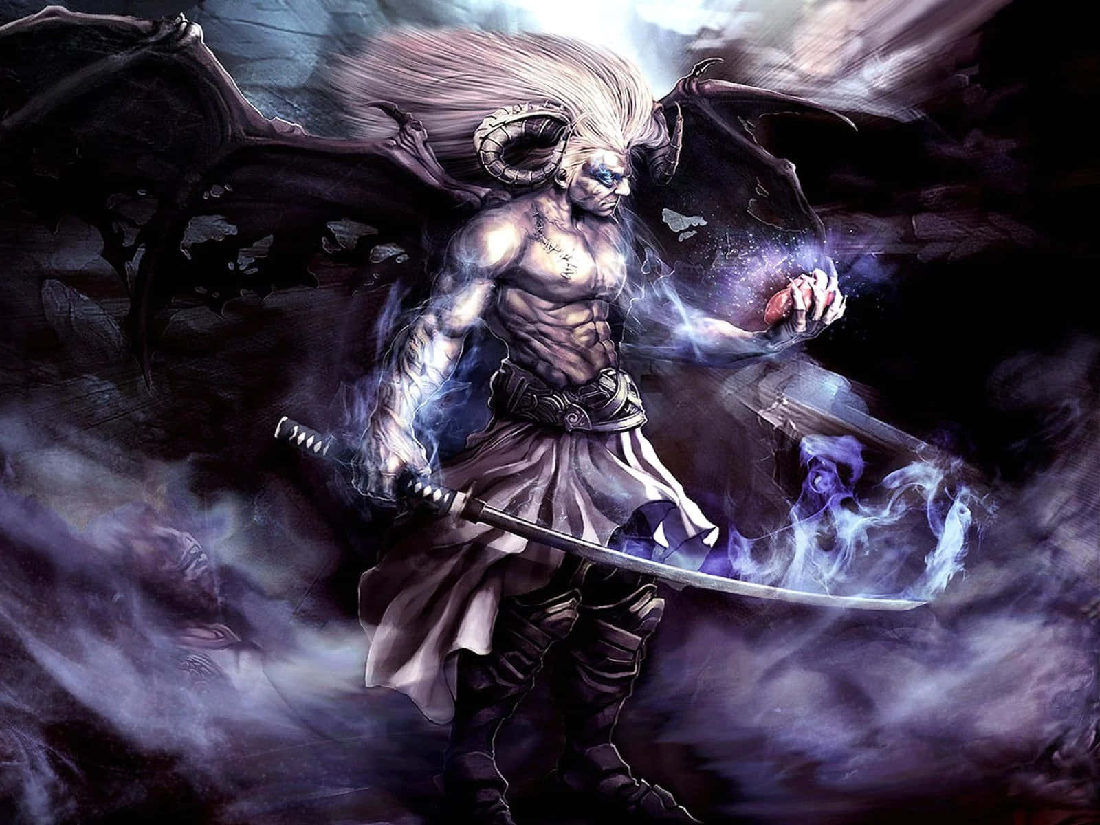 陰森動漫惡魔潛伏於陰影之中。 壁紙